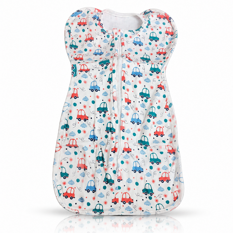 Baby Swaddle Sleep Sack with Twin Zip Closure, Functional Newborn Wrap Blanket,  Blue Car Print