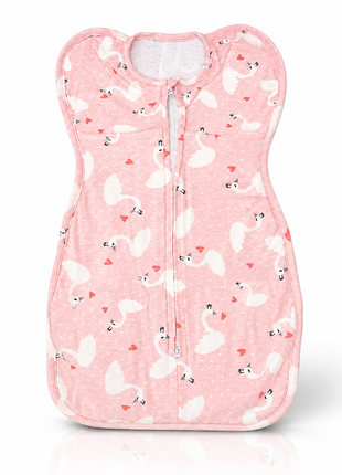 Baby Swaddle Sleep Sack with Twin Zip Closure, Functional Newborn Wrap Blanket, Pink Swan Print