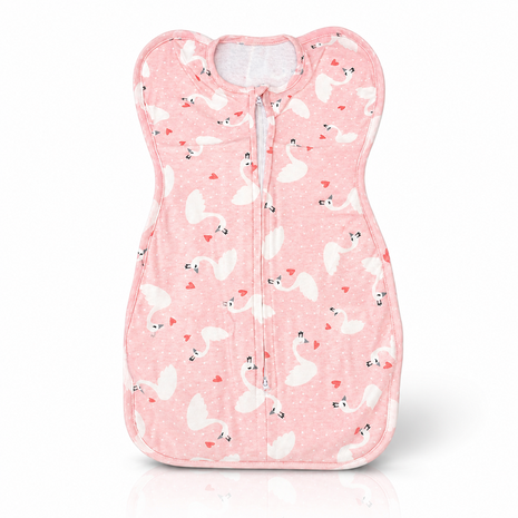 Baby Swaddle Sleep Sack with Twin Zip Closure, Functional Newborn Wrap Blanket, Pink Swan Print