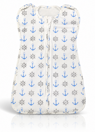 Baby Swaddle Sleep Sack with Twin Zip Closure, Functional Newborn Wrap Blanket, Anchor print