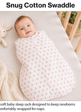 Baby Swaddle Sleep Sack with Twin Zip Closure, Functional Newborn Wrap Blanket, Pink Strawberry Print