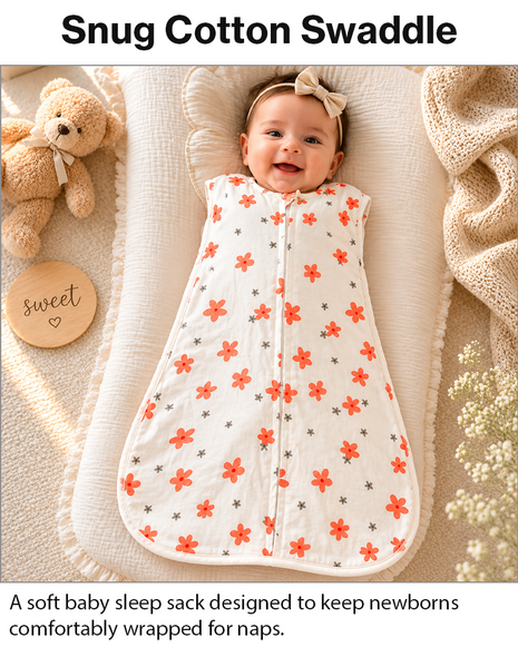 Baby Swaddle Sleep Sack with Twin Zip Closure, Functional Newborn Wrap Blanket, Floral Print