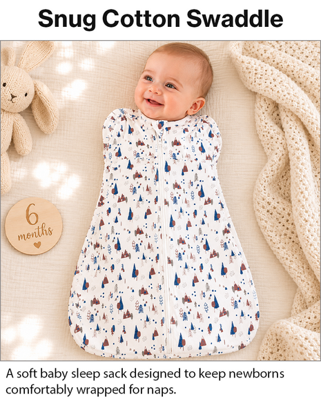 Baby Swaddle Sleep Sack with Twin Zip Closure, Functional Newborn Wrap Blanket,  Woodland Print