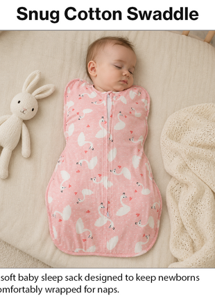 Baby Swaddle Sleep Sack with Twin Zip Closure, Functional Newborn Wrap Blanket, Pink Swan Print