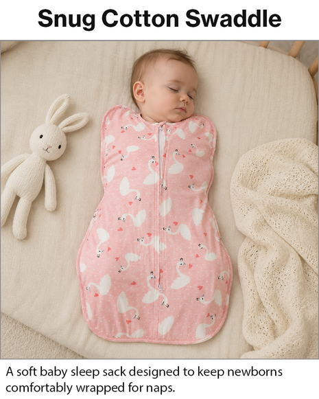 Baby Swaddle Sleep Sack with Twin Zip Closure, Functional Newborn Wrap Blanket, Pink Swan Print