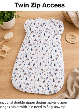 Baby Swaddle Sleep Sack with Twin Zip Closure, Functional Newborn Wrap Blanket,  Woodland Print