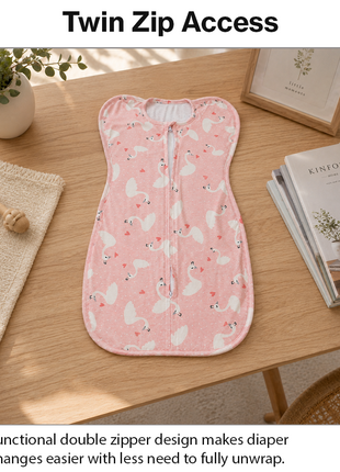 Baby Swaddle Sleep Sack with Twin Zip Closure, Functional Newborn Wrap Blanket, Pink Swan Print