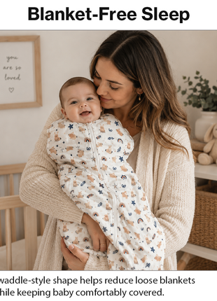 Baby Swaddle Sleep Sack with Twin Zip Closure, Functional Newborn Wrap Blanket, Bunny Rainbow Print