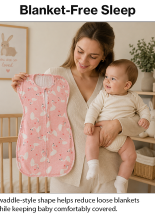 Baby Swaddle Sleep Sack with Twin Zip Closure, Functional Newborn Wrap Blanket, Pink Swan Print