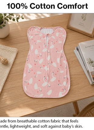 Baby Swaddle Sleep Sack with Twin Zip Closure, Functional Newborn Wrap Blanket, Pink Swan Print