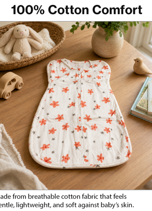 Baby Swaddle Sleep Sack with Twin Zip Closure, Functional Newborn Wrap Blanket, Floral Print