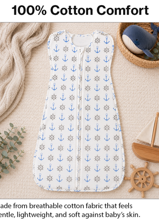Baby Swaddle Sleep Sack with Twin Zip Closure, Functional Newborn Wrap Blanket, Anchor print
