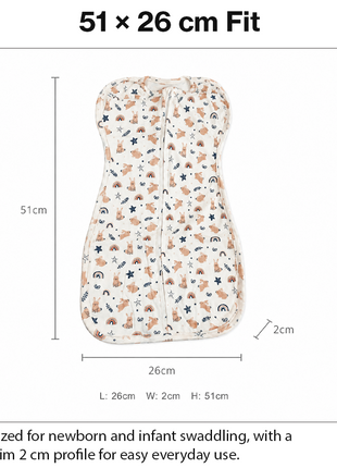 Baby Swaddle Sleep Sack with Twin Zip Closure, Functional Newborn Wrap Blanket, Bunny Rainbow Print