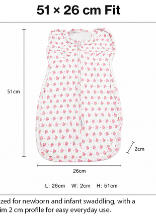 Baby Swaddle Sleep Sack with Twin Zip Closure, Functional Newborn Wrap Blanket, Pink Strawberry Print