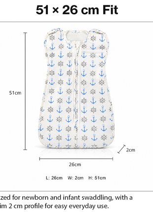Baby Swaddle Sleep Sack with Twin Zip Closure, Functional Newborn Wrap Blanket, Anchor print