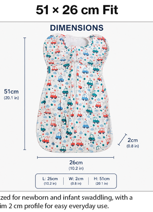 Baby Swaddle Sleep Sack with Twin Zip Closure, Functional Newborn Wrap Blanket,  Blue Car Print