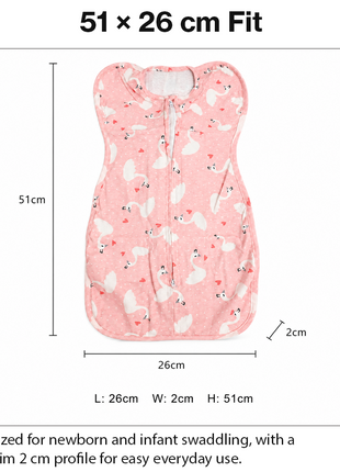Baby Swaddle Sleep Sack with Twin Zip Closure, Functional Newborn Wrap Blanket, Pink Swan Print