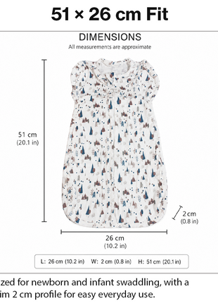 Baby Swaddle Sleep Sack with Twin Zip Closure, Functional Newborn Wrap Blanket,  Woodland Print