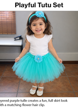 Green Layered Tulle Tutu Skirt Set with Black Satin Ribbon & Matching Flower Hair Clip for Kids (Copy)
