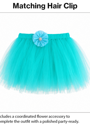 Green Layered Tulle Tutu Skirt Set with Black Satin Ribbon & Matching Flower Hair Clip for Kids (Copy)