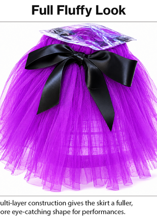 Purple Layered Tulle Tutu Skirt Set with Black Satin Ribbon & Matching Flower Hair Clip for Kids