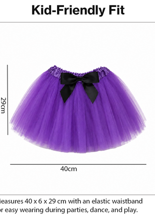 Purple Layered Tulle Tutu Skirt Set with Black Satin Ribbon & Matching Flower Hair Clip for Kids