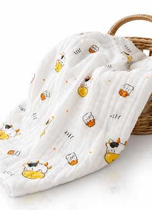 100% Cotton Muslin Baby Swaddle Blanket 110 x 110 cm Lightweight Breathable Soft Newborn Wrap Cow