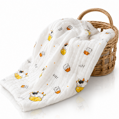 100% Cotton Muslin Baby Swaddle Blanket 110 x 110 cm Lightweight Breathable Soft Newborn Wrap Cow