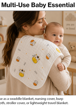 100% Cotton Muslin Baby Swaddle Blanket 110 x 110 cm Lightweight Breathable Soft Newborn Wrap Cow