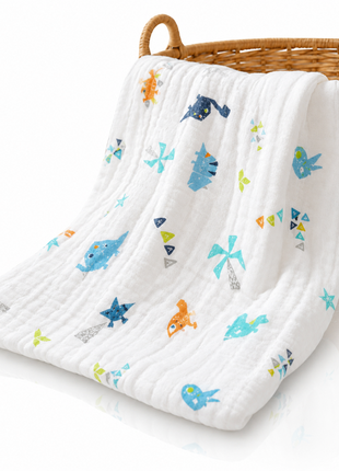 100% Cotton Muslin Baby Swaddle Blanket 110 x 110 cm Lightweight Breathable Soft Newborn Wrap Dinosaur