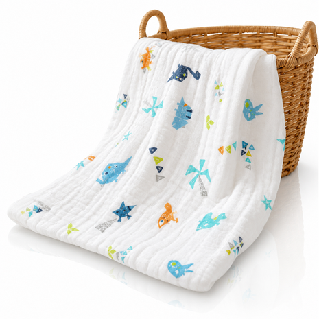 100% Cotton Muslin Baby Swaddle Blanket 110 x 110 cm Lightweight Breathable Soft Newborn Wrap Dinosaur