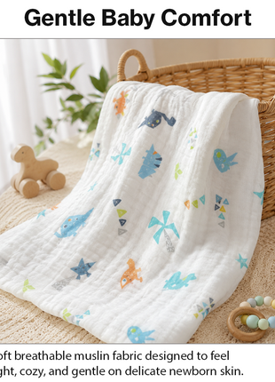 100% Cotton Muslin Baby Swaddle Blanket 110 x 110 cm Lightweight Breathable Soft Newborn Wrap Dinosaur