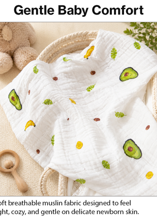 100% Cotton Muslin Baby Swaddle Blanket 110 x 110 cm Lightweight Breathable Soft Newborn Wrap Fruit