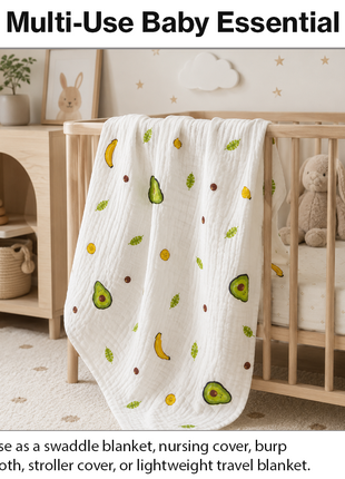 100% Cotton Muslin Baby Swaddle Blanket 110 x 110 cm Lightweight Breathable Soft Newborn Wrap Fruit