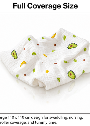 100% Cotton Muslin Baby Swaddle Blanket 110 x 110 cm Lightweight Breathable Soft Newborn Wrap Fruit