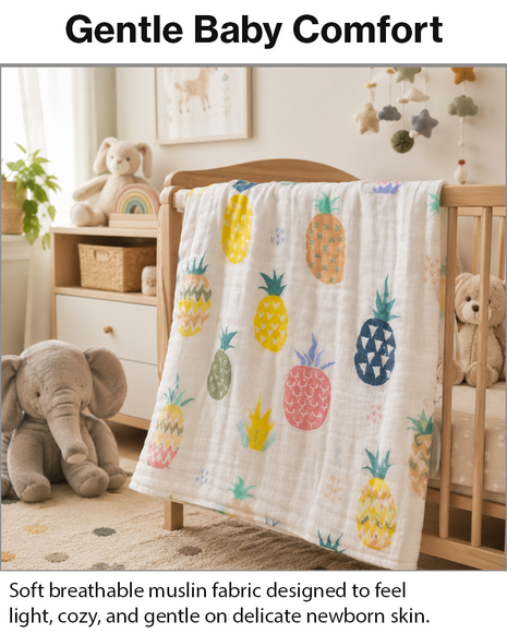 100% Cotton Muslin Baby Swaddle Blanket 110 x 110 cm Lightweight Breathable Soft Newborn Wrap