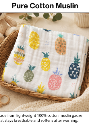 100% Cotton Muslin Baby Swaddle Blanket 110 x 110 cm Lightweight Breathable Soft Newborn Wrap