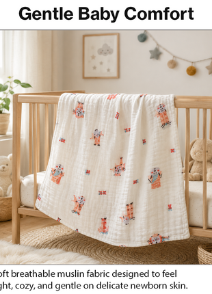 100% Cotton Muslin Baby Swaddle Blanket 110 x 110 cm Lightweight Breathable Soft Newborn Wrap Sheep