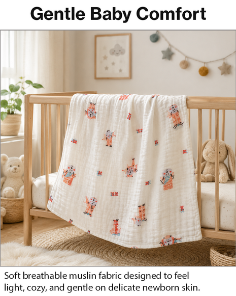 100% Cotton Muslin Baby Swaddle Blanket 110 x 110 cm Lightweight Breathable Soft Newborn Wrap Sheep