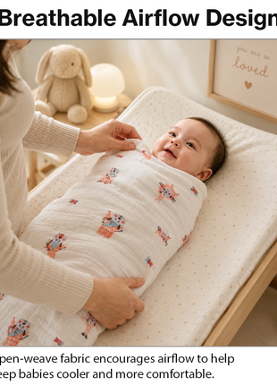 100% Cotton Muslin Baby Swaddle Blanket 110 x 110 cm Lightweight Breathable Soft Newborn Wrap Sheep