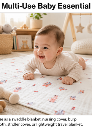 100% Cotton Muslin Baby Swaddle Blanket 110 x 110 cm Lightweight Breathable Soft Newborn Wrap Sheep