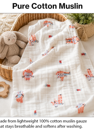 100% Cotton Muslin Baby Swaddle Blanket 110 x 110 cm Lightweight Breathable Soft Newborn Wrap Sheep
