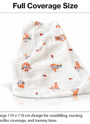 100% Cotton Muslin Baby Swaddle Blanket 110 x 110 cm Lightweight Breathable Soft Newborn Wrap Sheep
