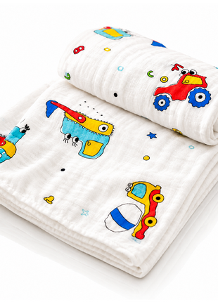 100% Cotton Muslin Baby Swaddle Blanket 110 x 110 cm Lightweight Breathable Soft Newborn Wrap Truck