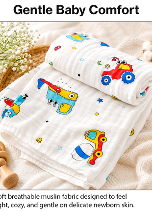 100% Cotton Muslin Baby Swaddle Blanket 110 x 110 cm Lightweight Breathable Soft Newborn Wrap Truck