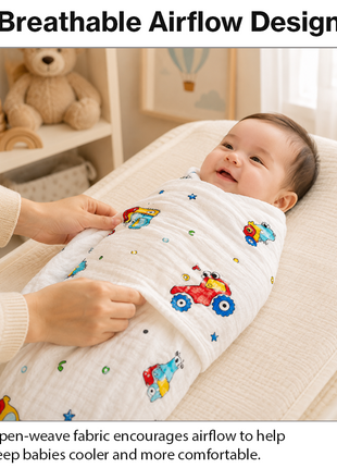 100% Cotton Muslin Baby Swaddle Blanket 110 x 110 cm Lightweight Breathable Soft Newborn Wrap Truck