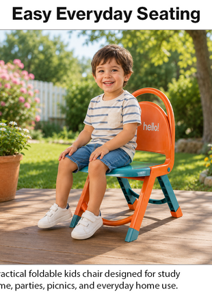 Foldable Kids Chair Lightweight Plastic Portable Study Chair -Orange/Teal