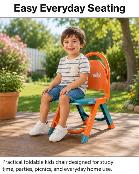 Foldable Kids Chair Lightweight Plastic Portable Study Chair -Orange/Teal