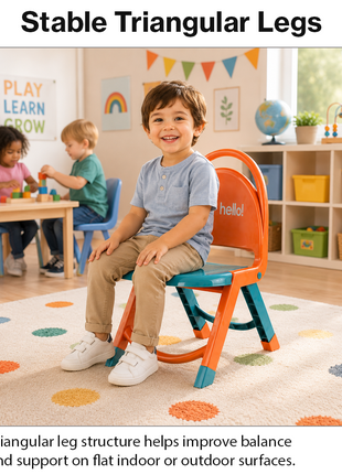 Foldable Kids Chair Lightweight Plastic Portable Study Chair -Orange/Teal