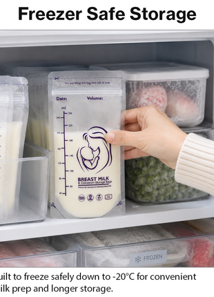 Breast Milk Storage Bags – Pre-Sterilised Double Zip-Seal, Up to ~250ml, Stand-Up with Pour Spout